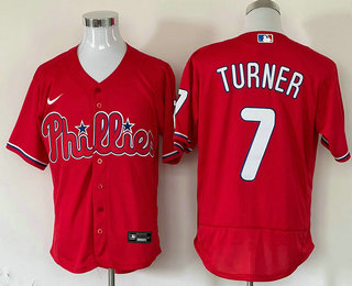 Men%27s Philadelphia Phillies #7 Trea Turner Red Stitched MLB Flex Base Nike Jersey->new york yankees->MLB Jersey